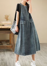 Vestidos de mezclilla con parches arrugados y bolsillos azules
